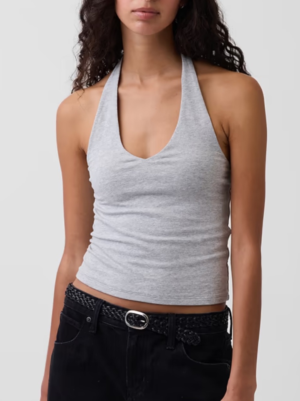 GAP CloseKnit Halter Crop Top Light Heather Grey XS
